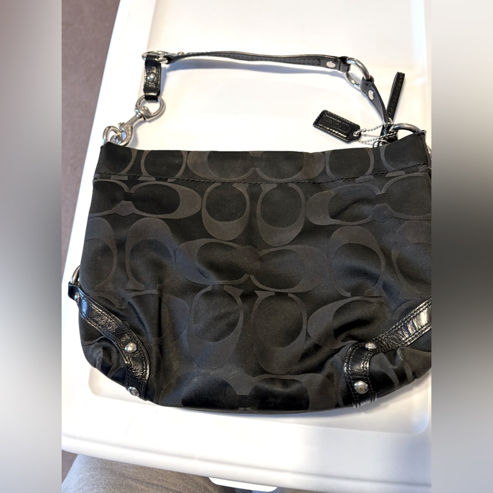 Black coach cloth purse with silver hardware